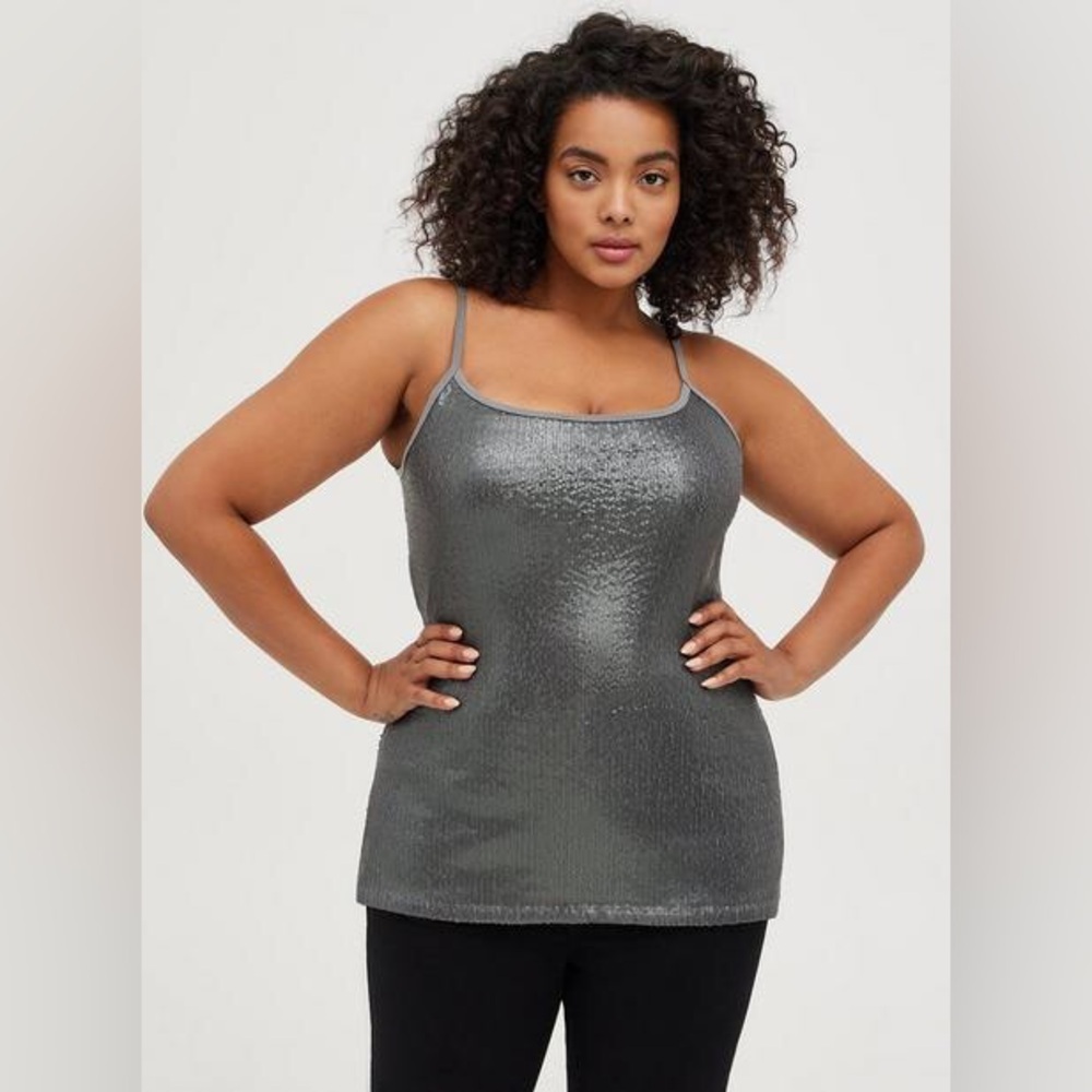 Torrid Sequin Front Foxy Cami in Green Size 1/14-16 Plus Size Fit.